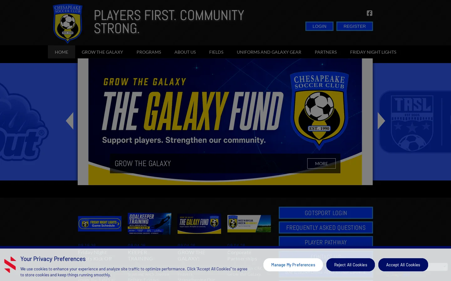 Chesapeake Soccer Club > Home Homepage screenshot