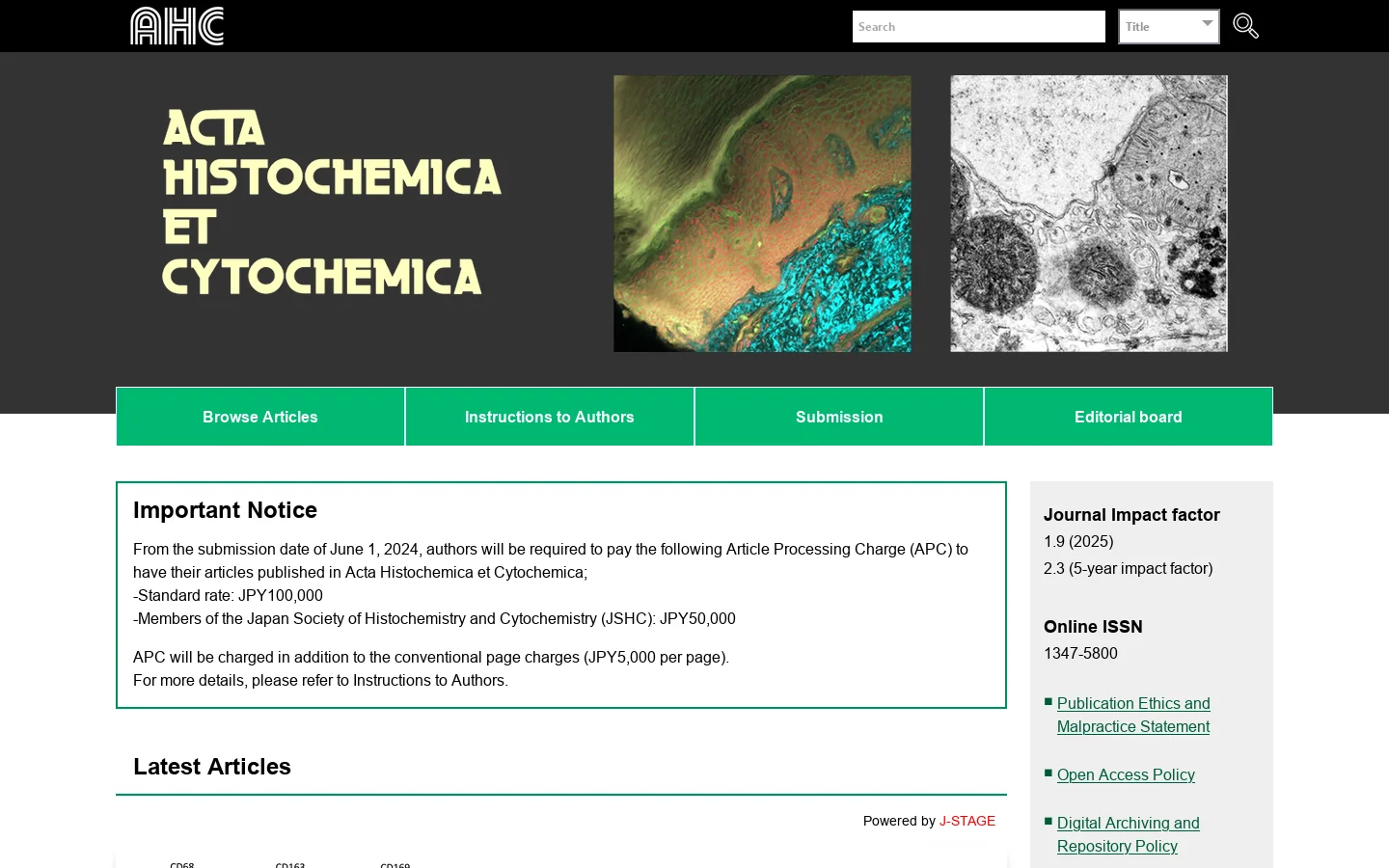 Acta Histochemica et Cytochemica (AHC) | Acta Histochemica et Cytochemica (AHC) Homepage screenshot
