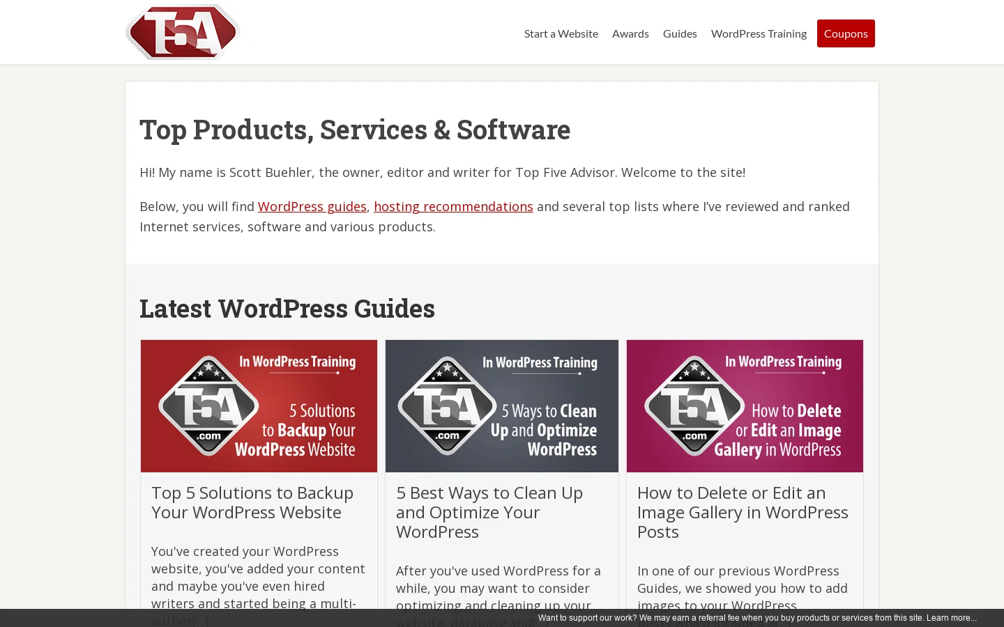 Top Five Advisor Product and Internet Services Reviews Homepage screenshot