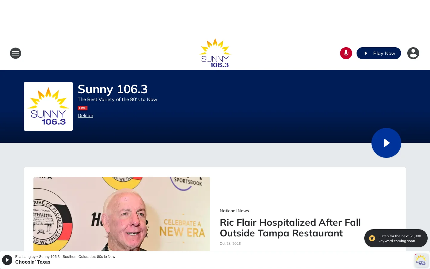 Sunny 106.3 - The Best Variety of the 80's to Now Homepage screenshot
