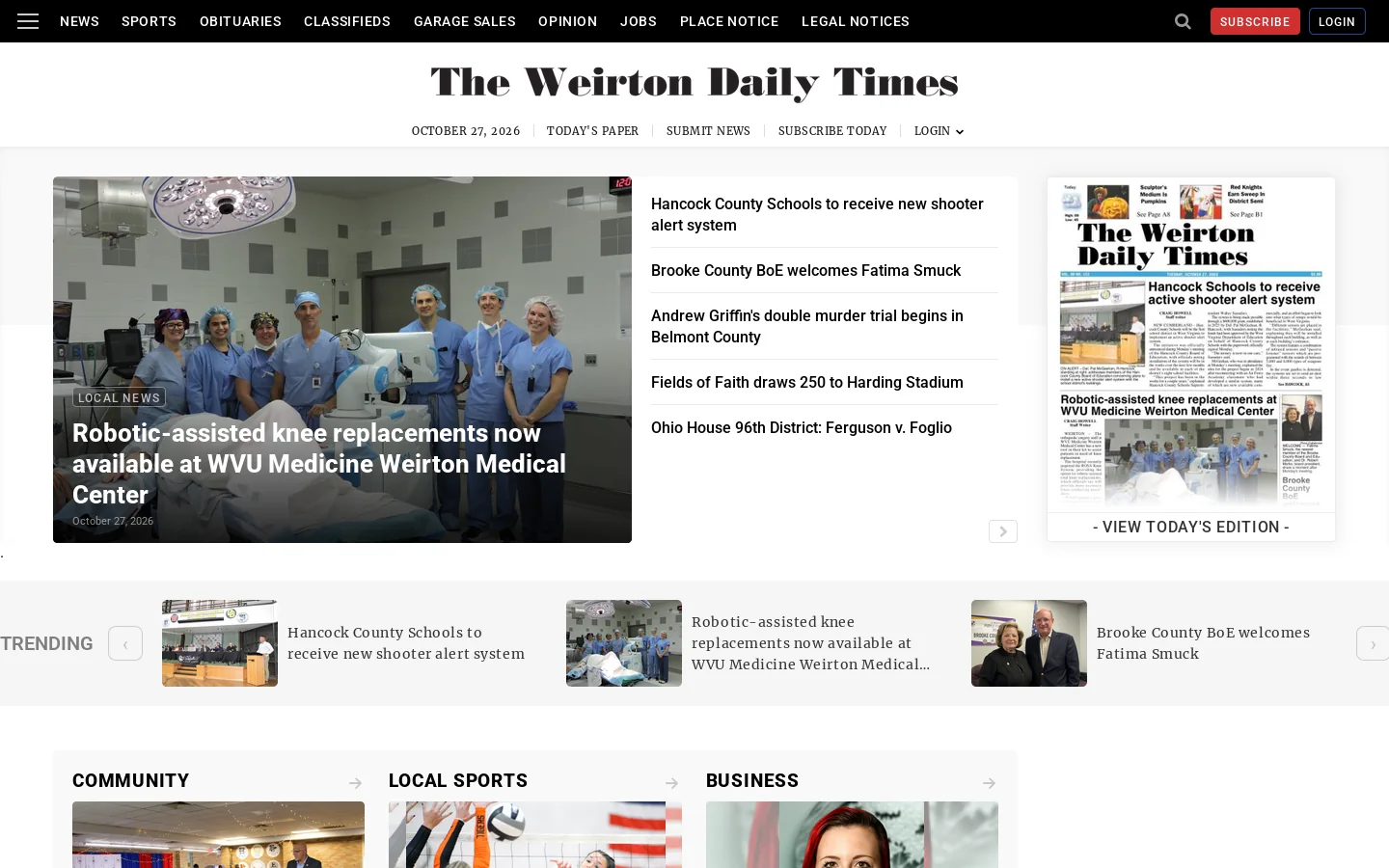 Weirton Daily Times Homepage screenshot