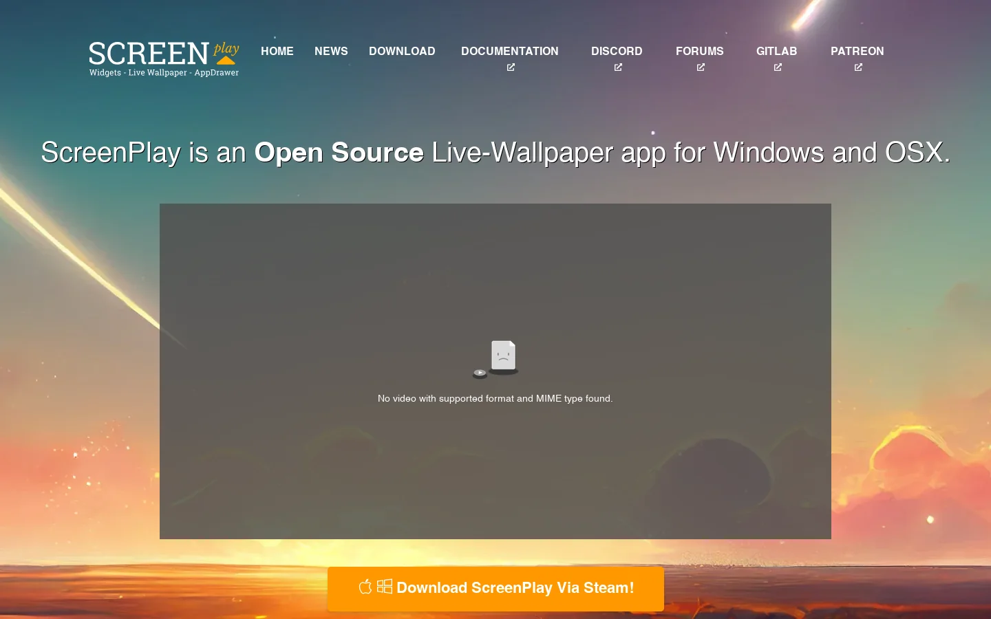 ScreenPlay Homepage screenshot