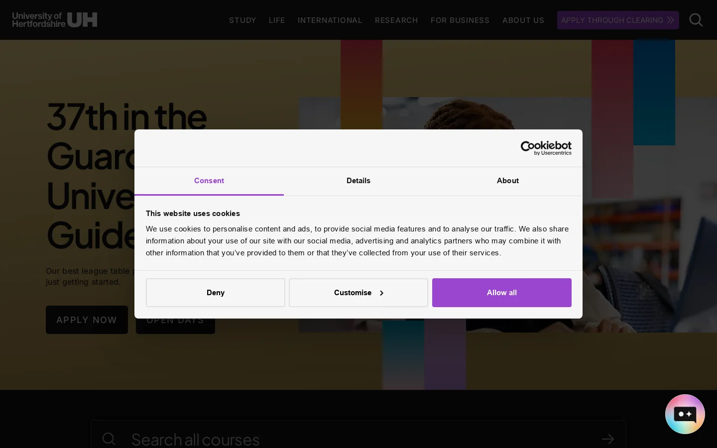 University of Hertfordshire Homepage screenshot