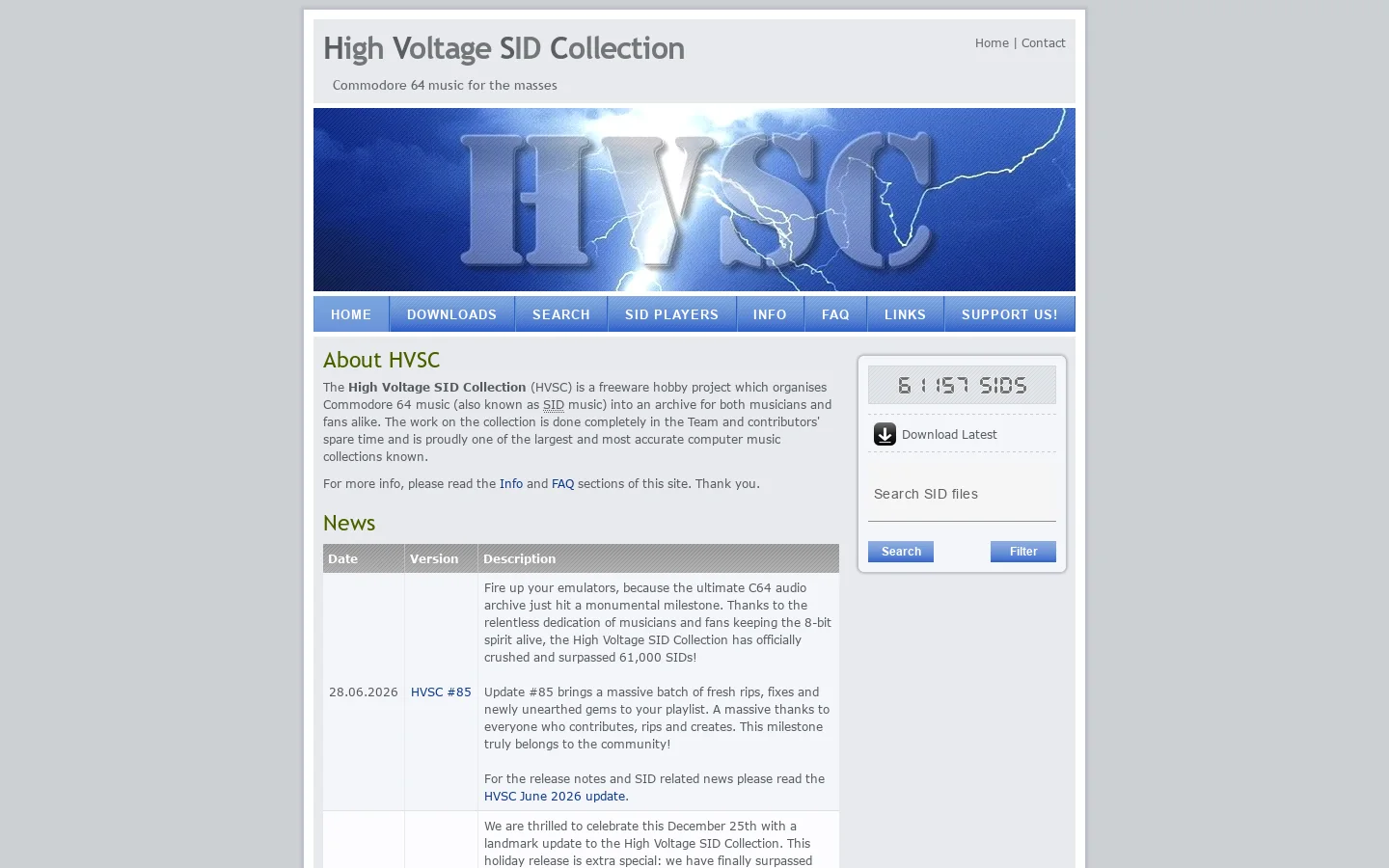 HVSC Homepage screenshot