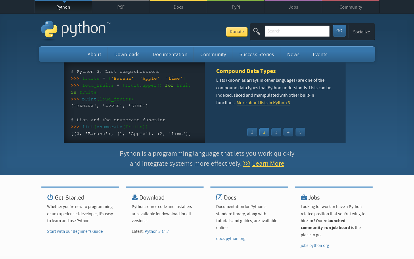 Welcome to Python.org Homepage screenshot