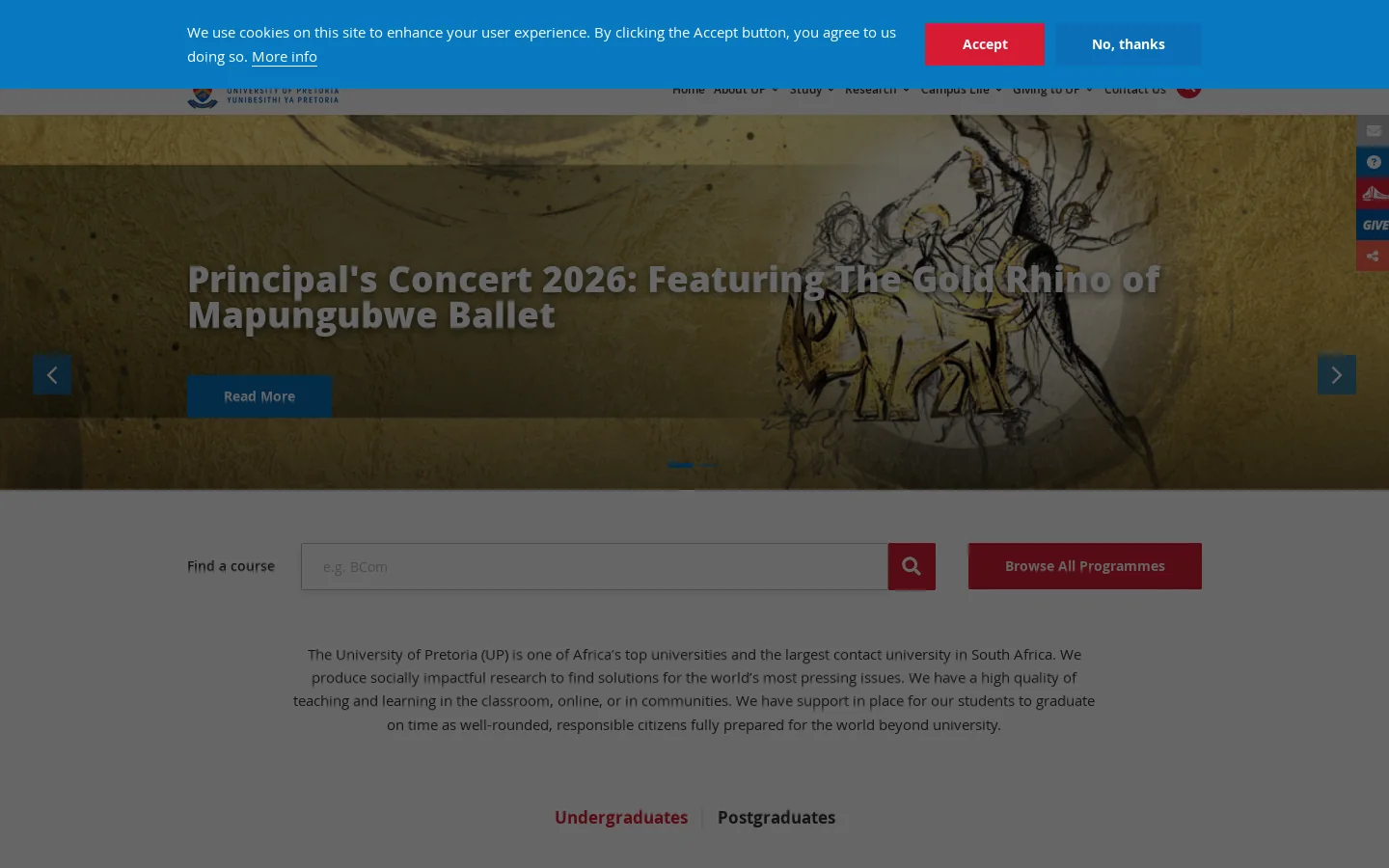 University of Pretoria | One of Africa’s Top Universities Homepage screenshot