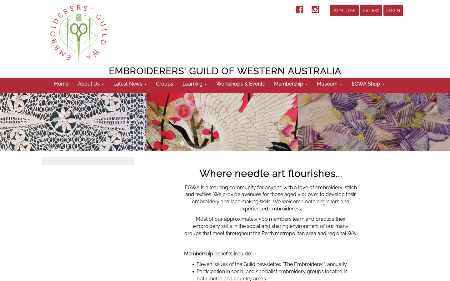 Embroiderers Guild WA Homepage screenshot