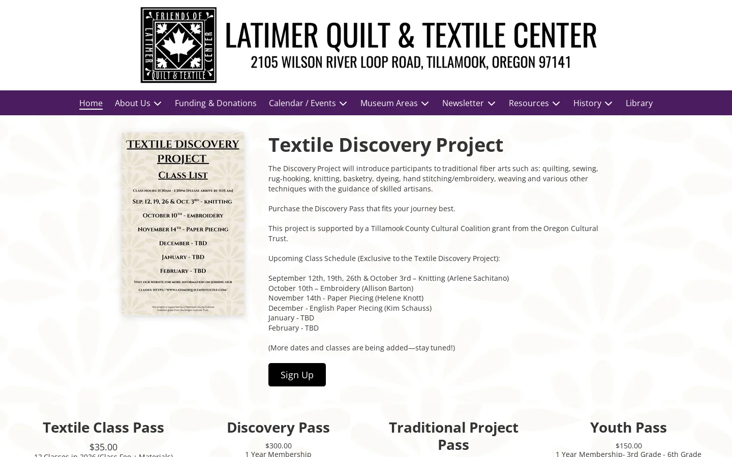 Latimer Quilt & Textile Center Homepage screenshot
