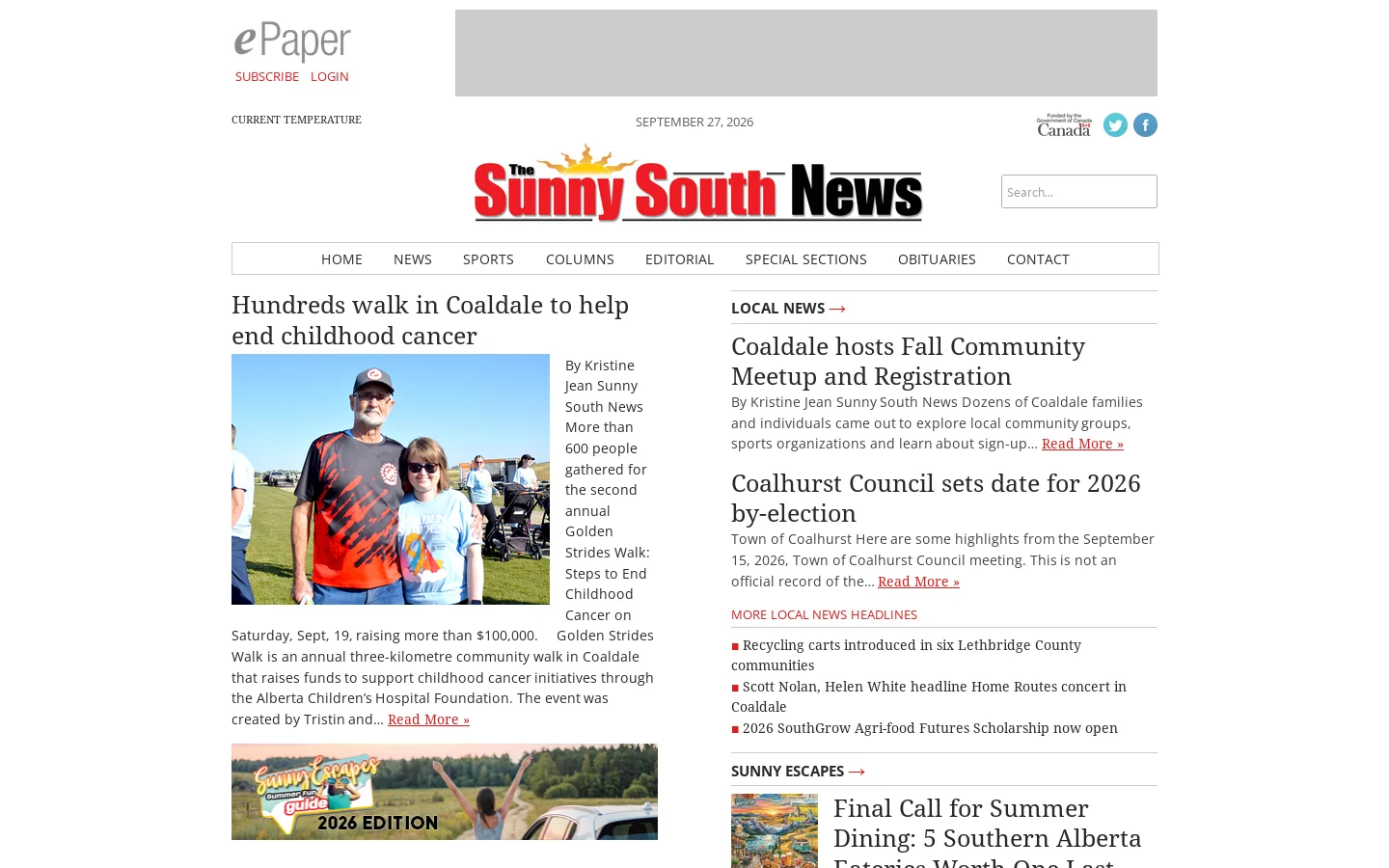 Sunny South News Homepage screenshot