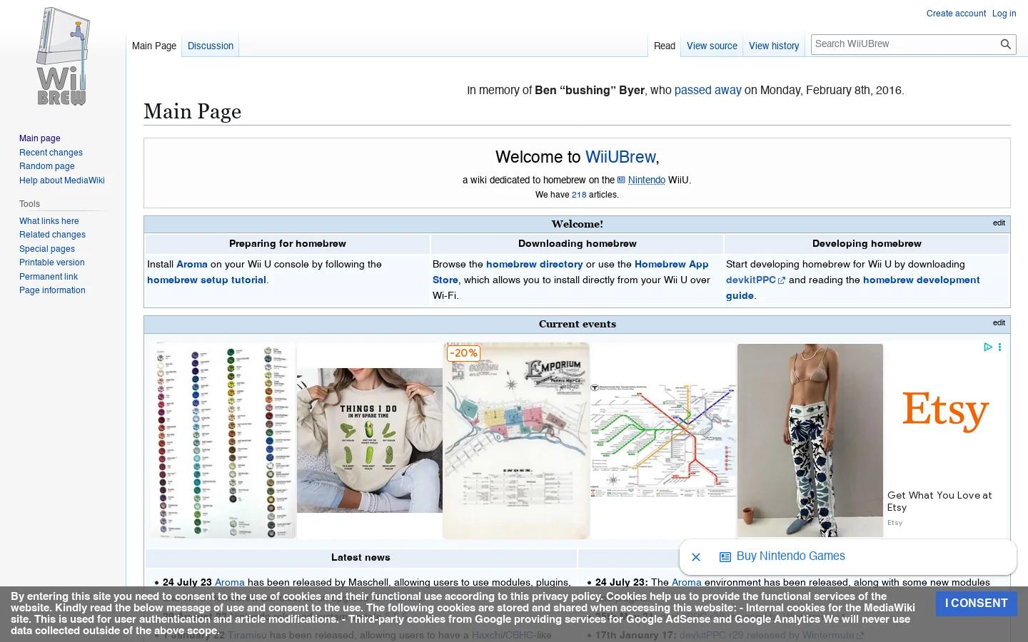 WiiUBrew Homepage screenshot
