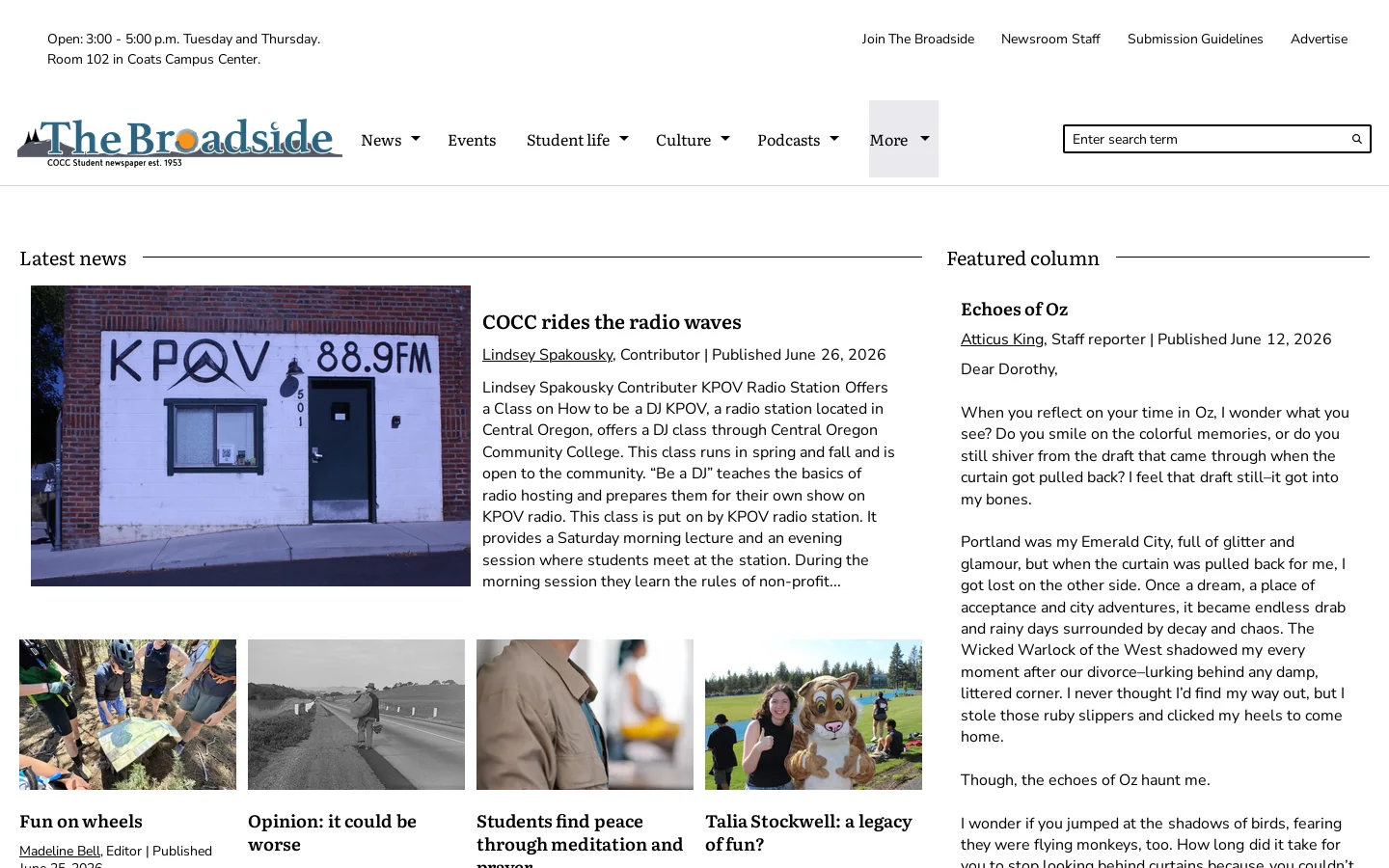 The Broadside – The Student News Site of Central Oregon Community College Homepage screenshot