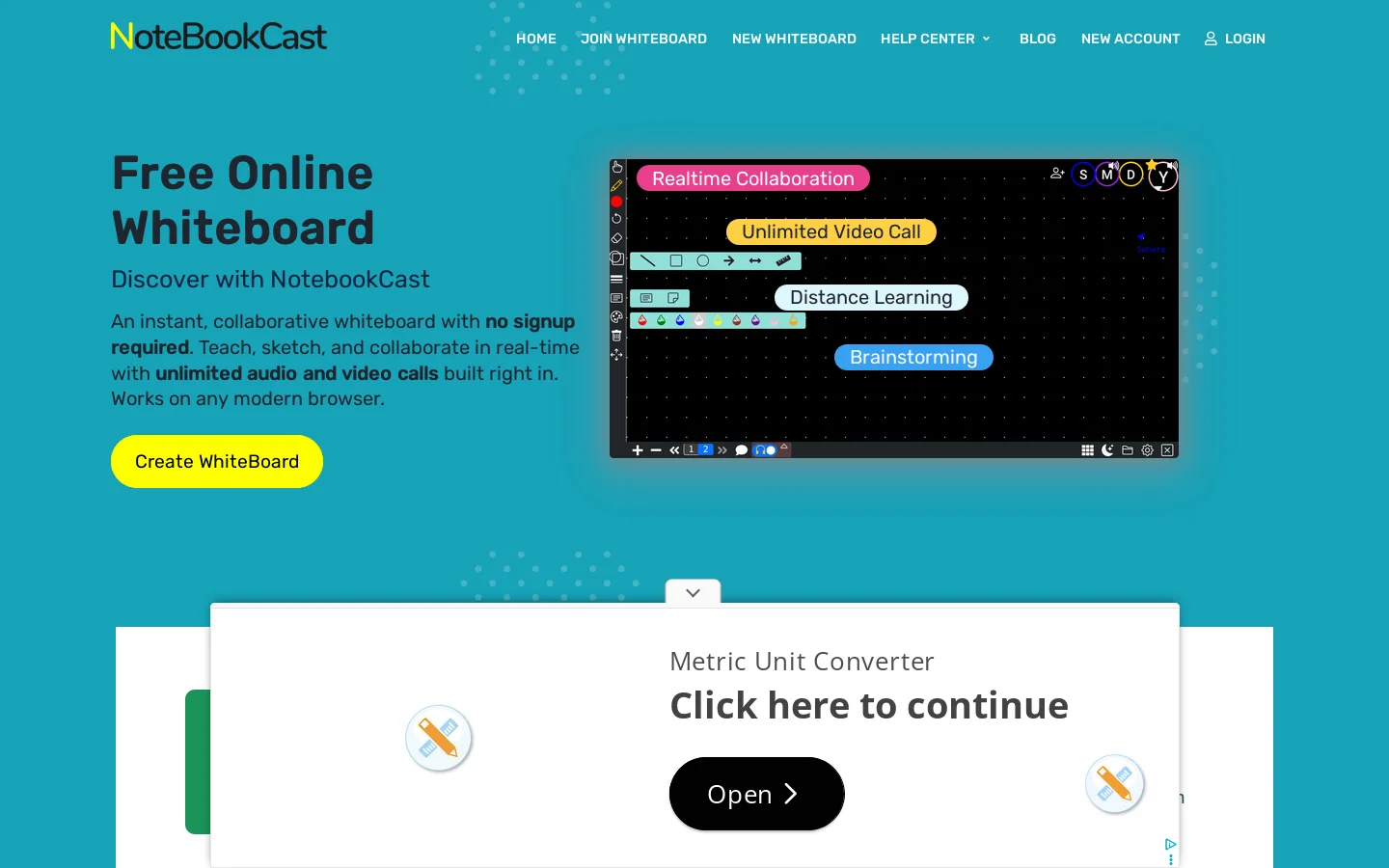 Free Online Whiteboard (No Signup Needed) - Instant & Collaborative Homepage screenshot