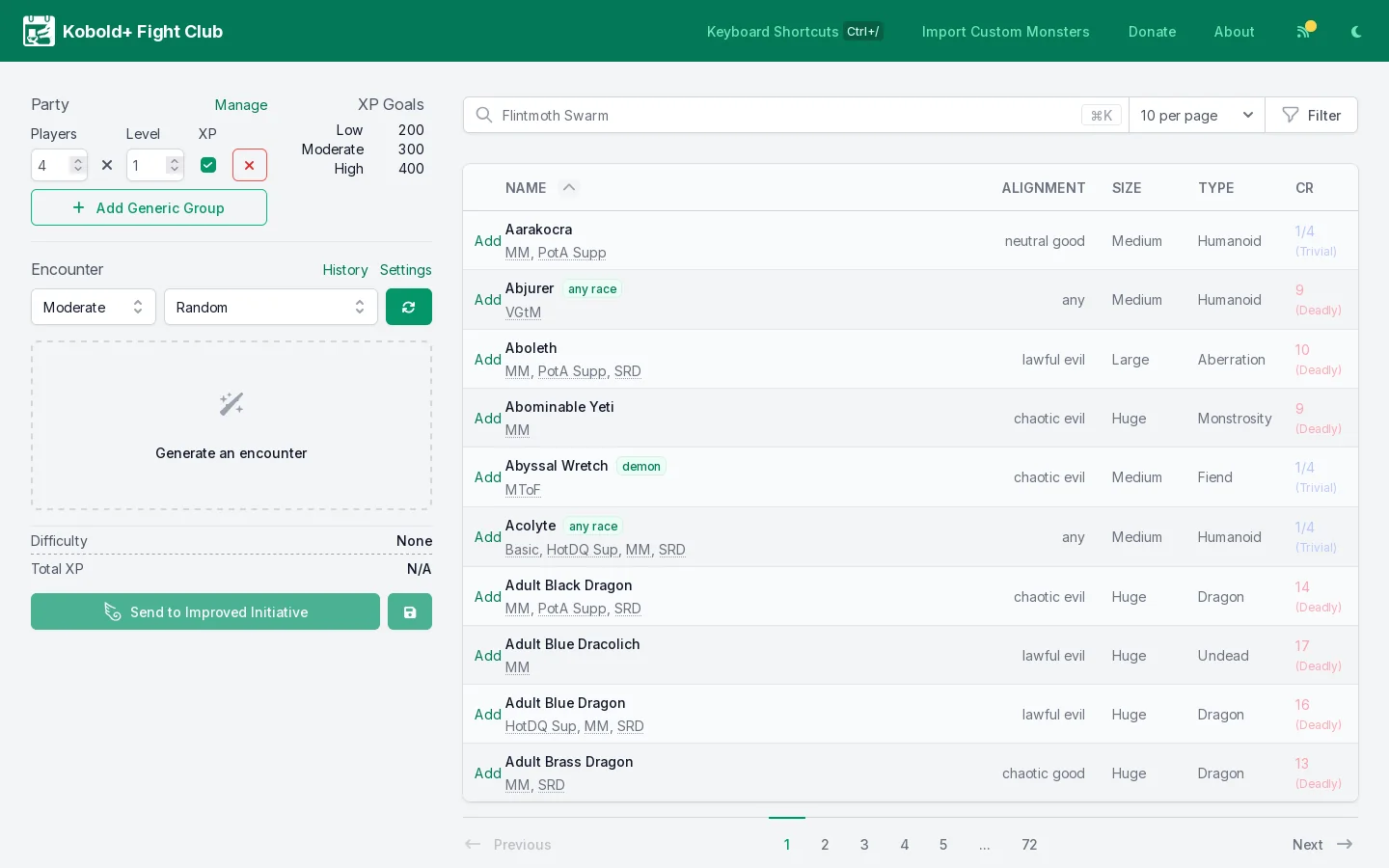 Kobold Plus Fight Club Homepage screenshot