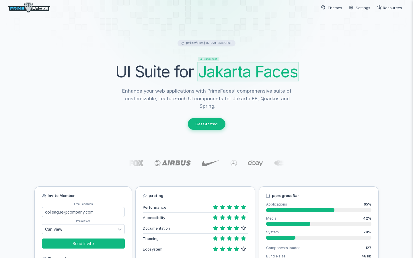 PrimeFaces - UI Suite for Jakarta Faces Homepage screenshot