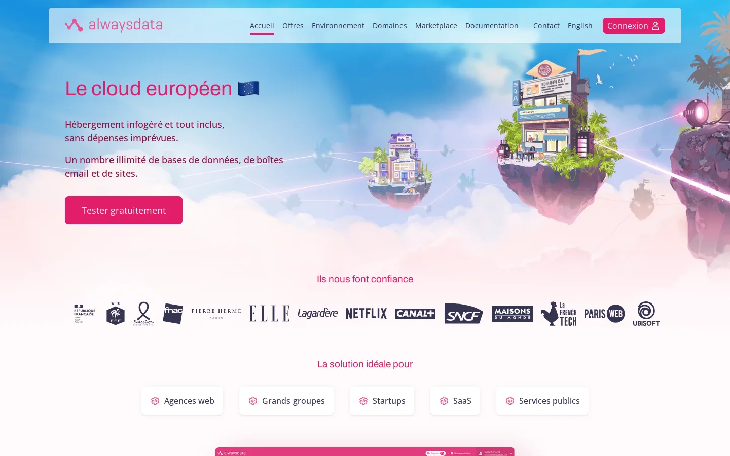 alwaysdata, the European Cloud Homepage screenshot