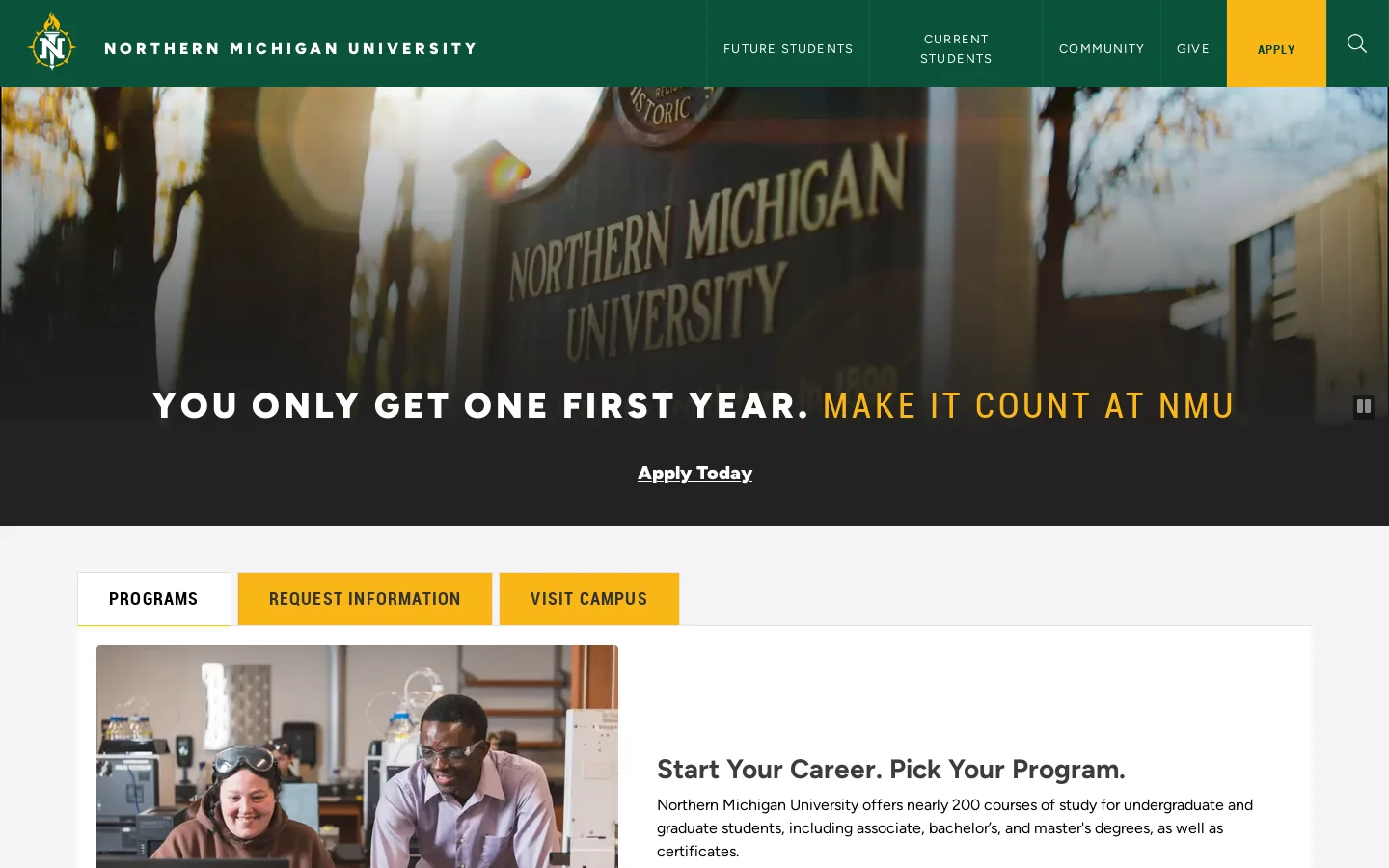 Public University in Michigan | Northern Michigan University Homepage screenshot