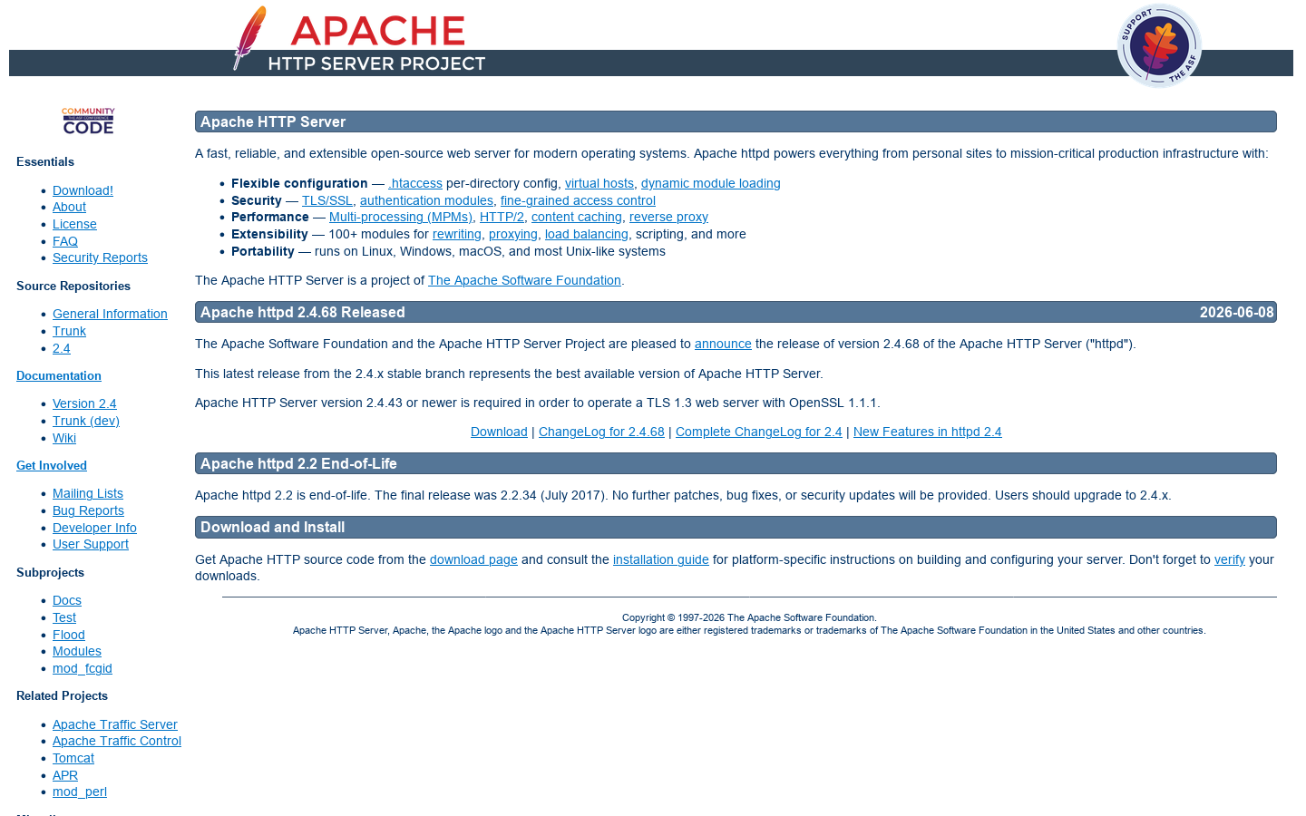 Welcome! - The Apache HTTP Server Project Homepage screenshot