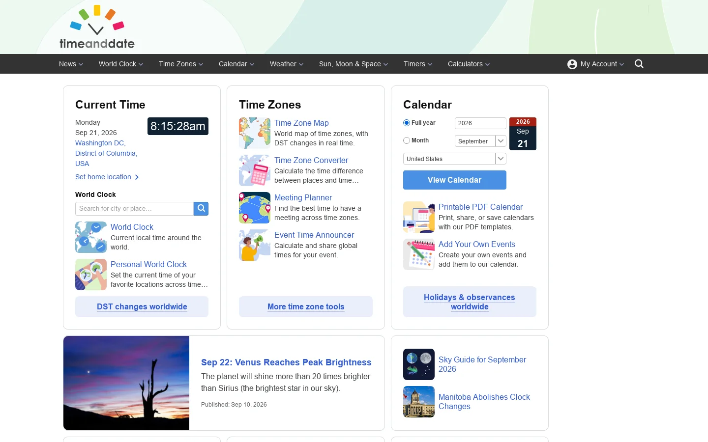 timeanddate.com Homepage screenshot