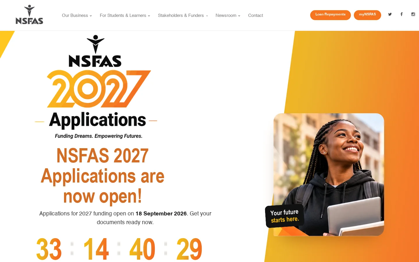 NSFAS Homepage screenshot