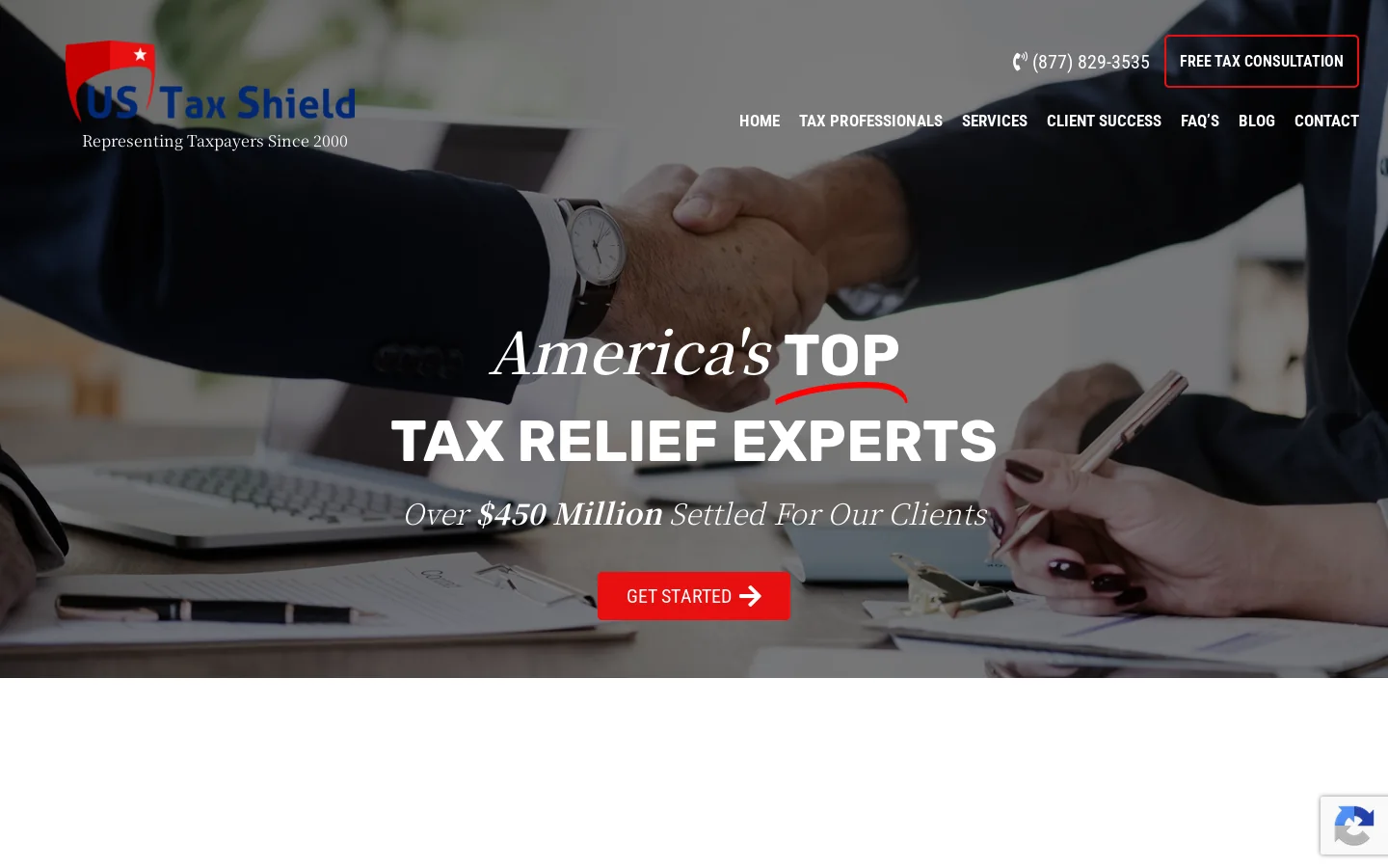 US Tax Shield Homepage screenshot