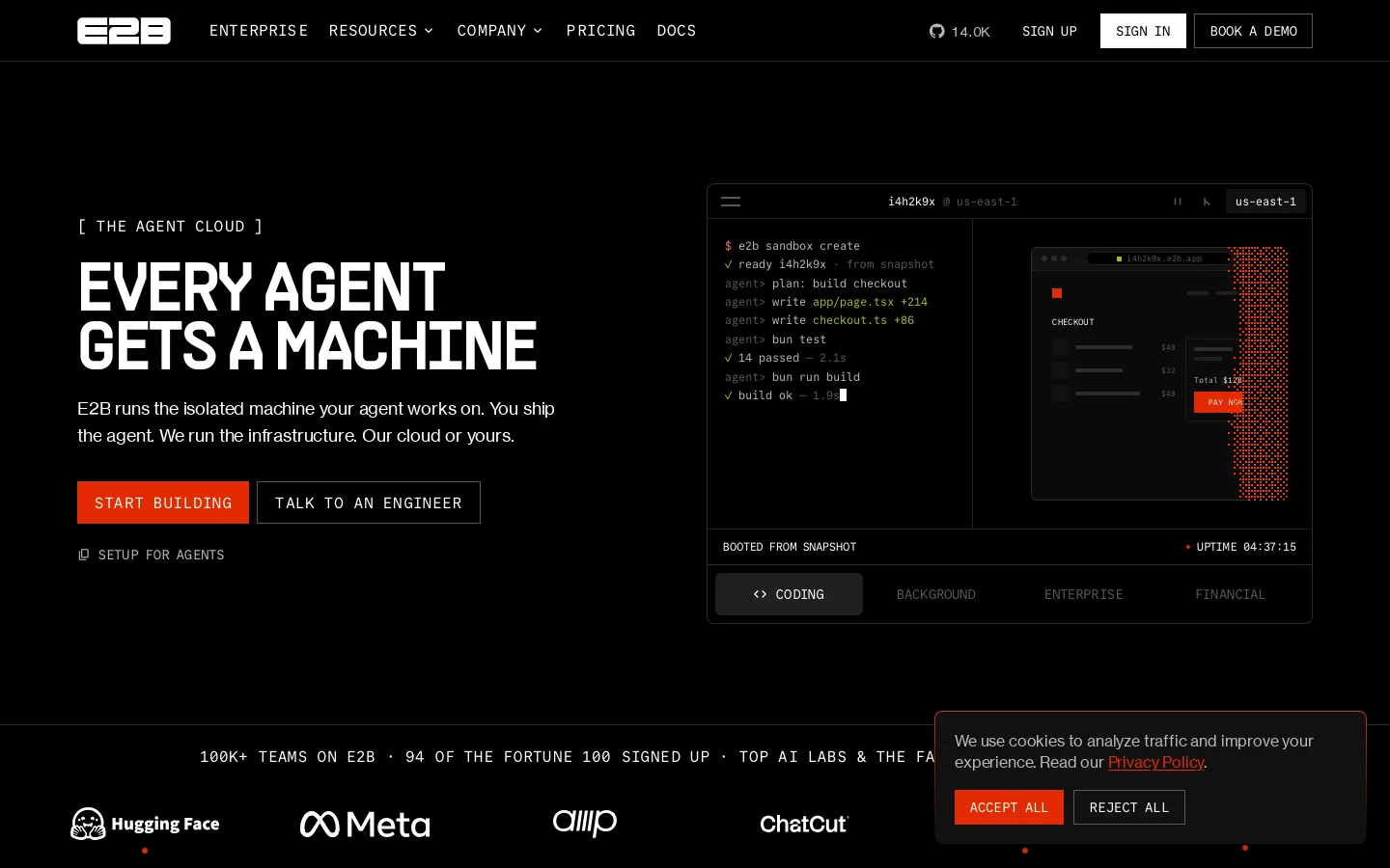 E2B Homepage screenshot