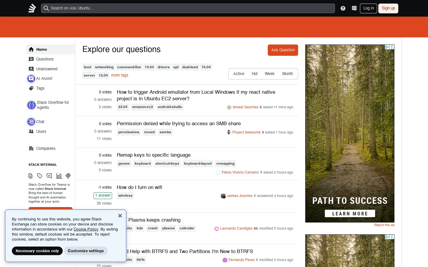 Ask Ubuntu Homepage screenshot