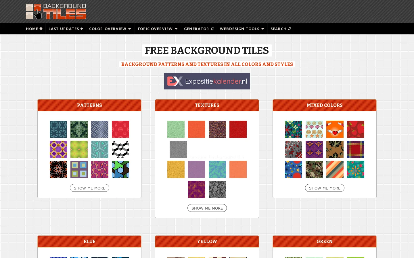 Background pattern and texture seamless repeating tiles. Homepage screenshot