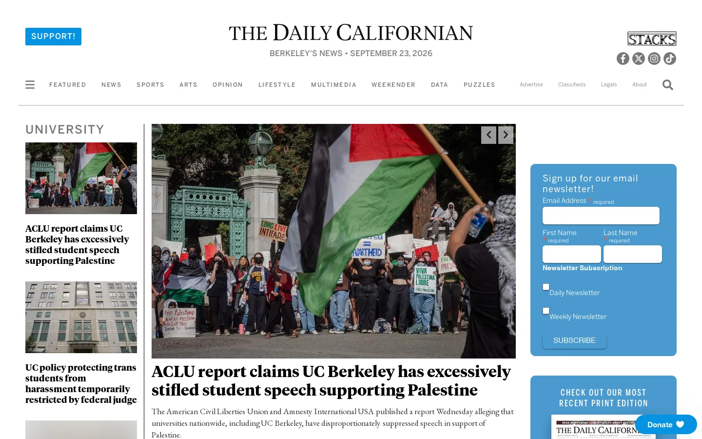 dailycal.org Homepage screenshot