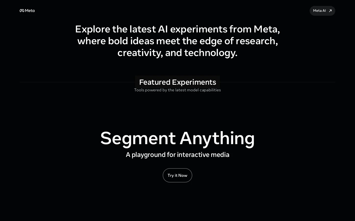 Meta AI Demos Homepage screenshot
