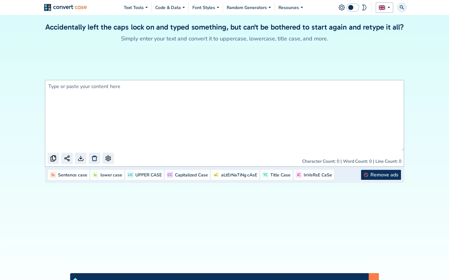 Convert Case Homepage screenshot