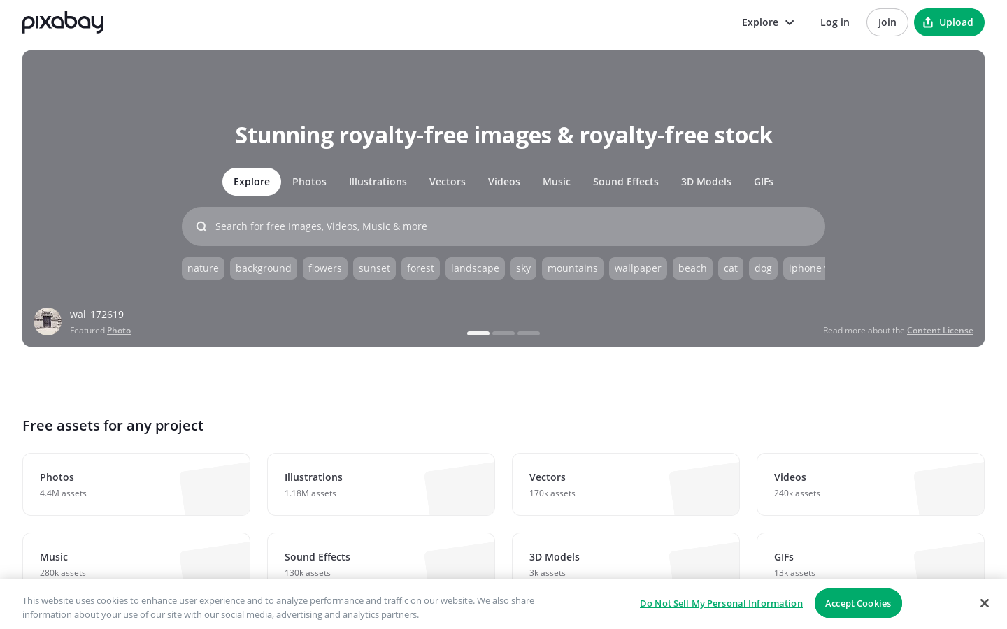 Pixabay Homepage screenshot