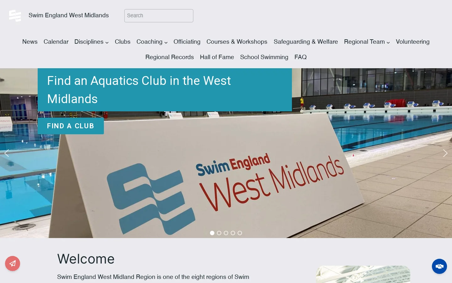Swim England West Midlands Homepage screenshot