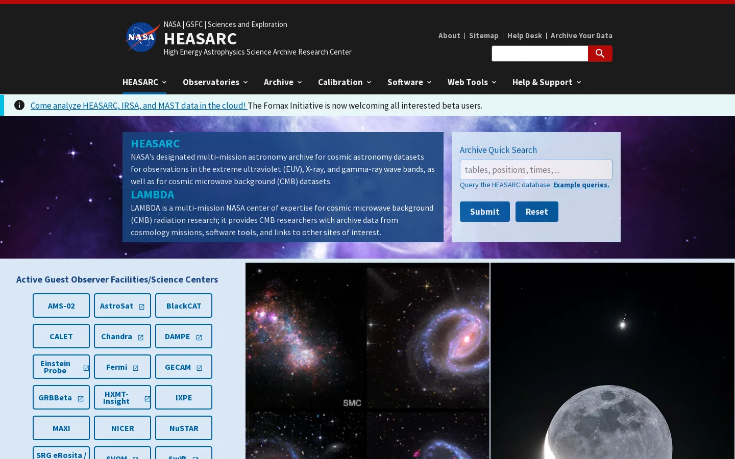 HEASARC Homepage screenshot