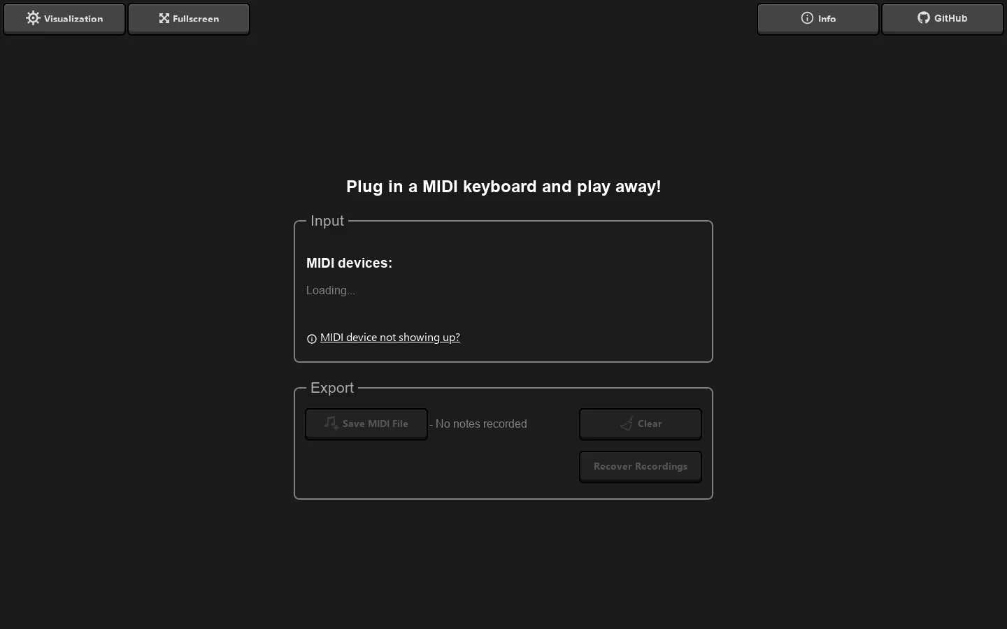 MIDI Recorder Homepage screenshot