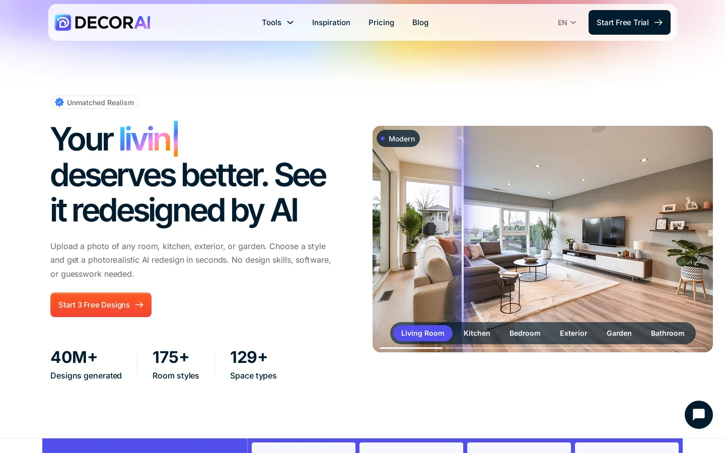 DecorAI Homepage screenshot