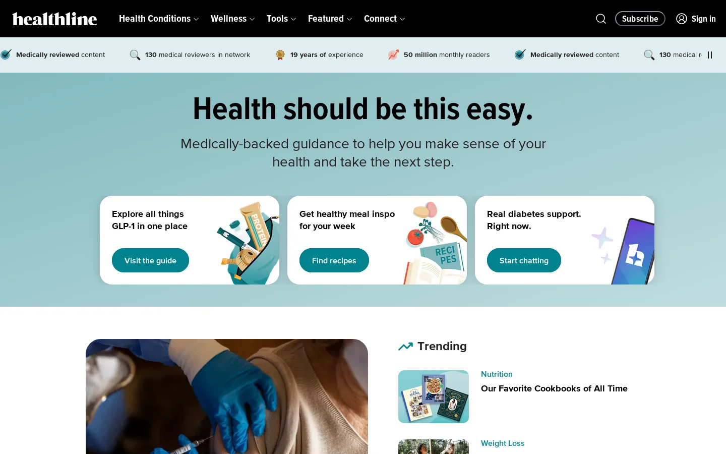 Healthline Homepage screenshot