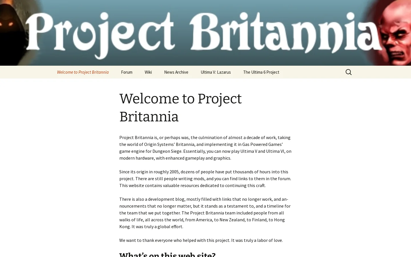 Project Britannia Homepage screenshot