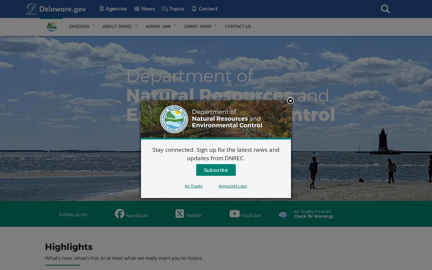 DNREC Homepage screenshot