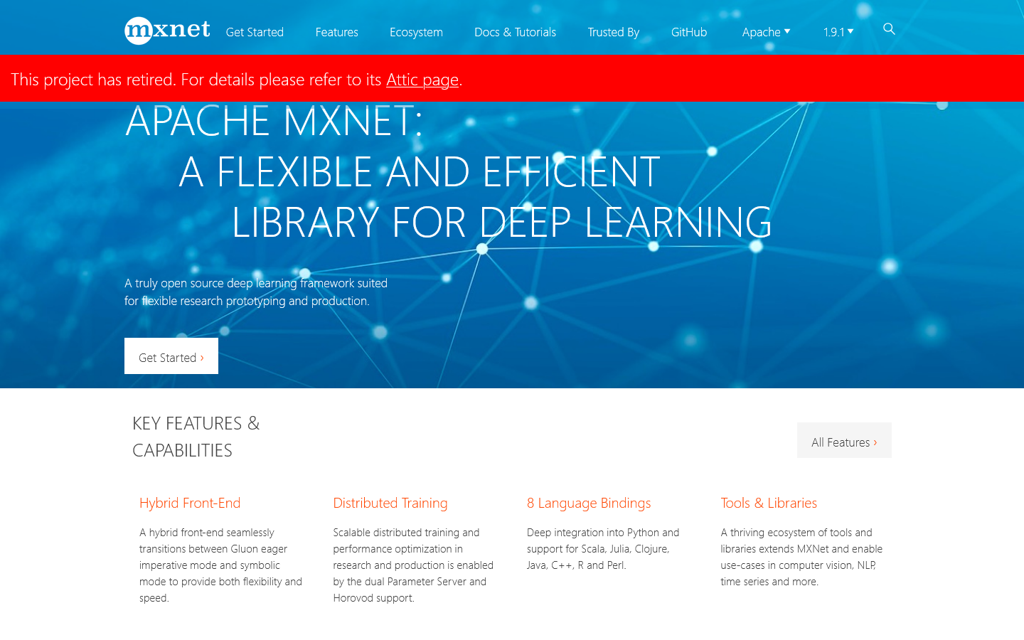 Apache MXNet | A flexible and efficient library for deep learning. Homepage screenshot