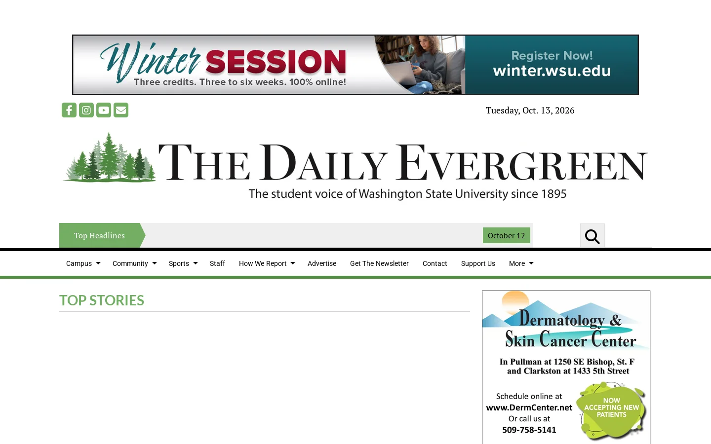 The Daily Evergreen – The student voice of Washington State University since 1895 Homepage screenshot