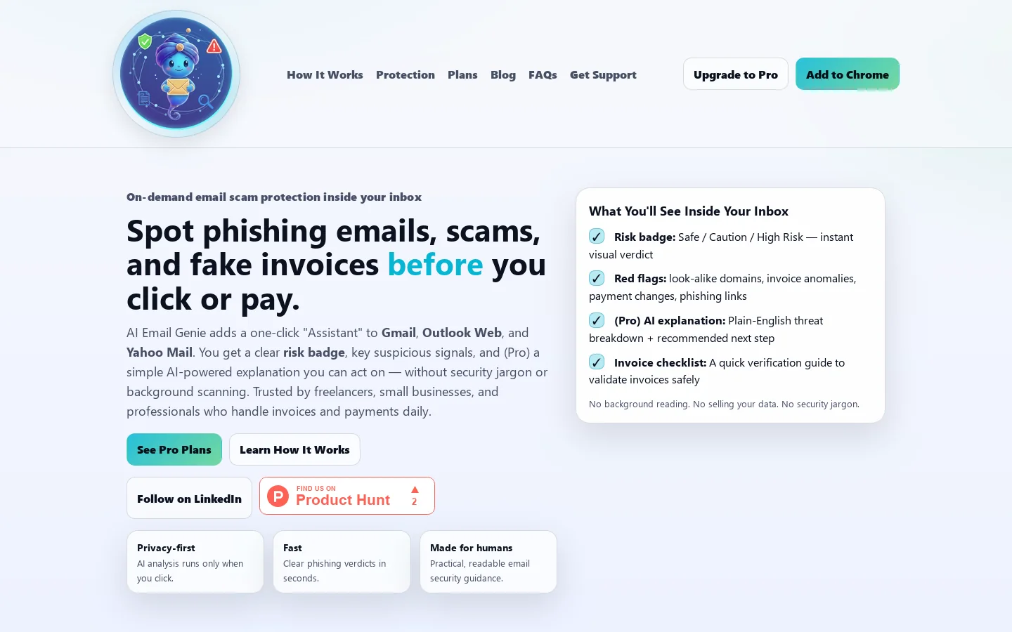 AI Email Genie Homepage screenshot