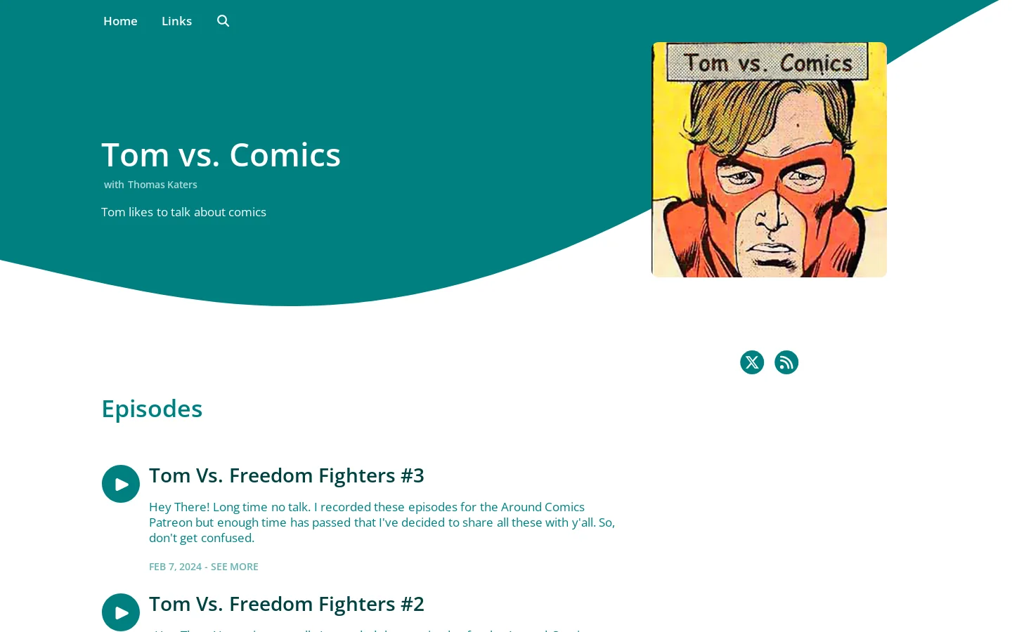 Tom vs. Comics Homepage screenshot