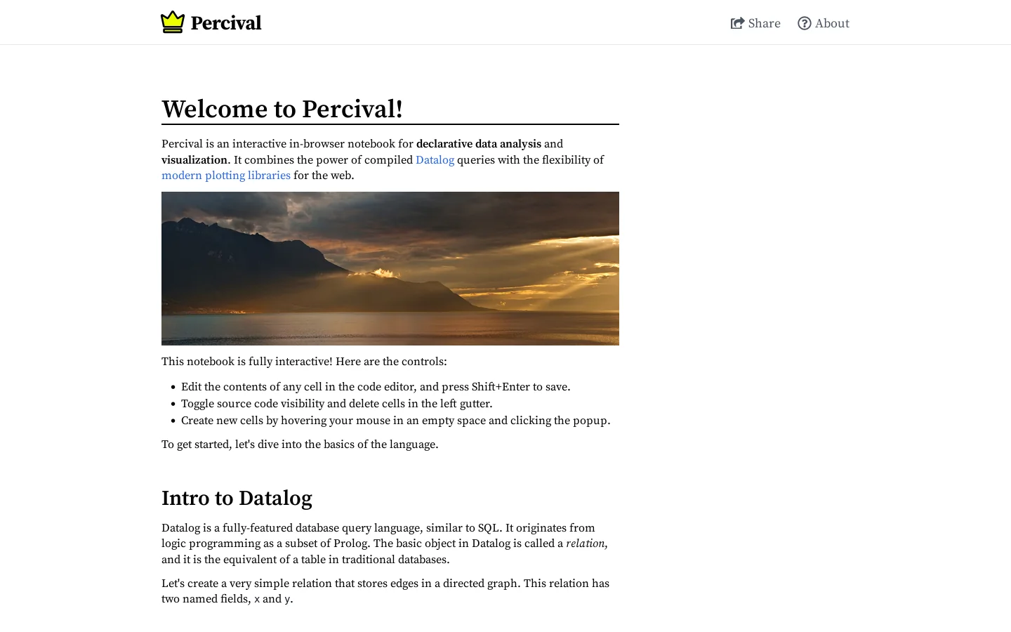 Percival Homepage screenshot