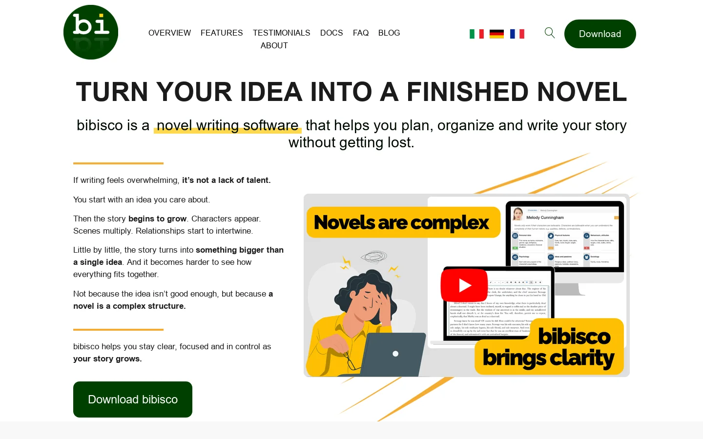 bibisco Homepage screenshot
