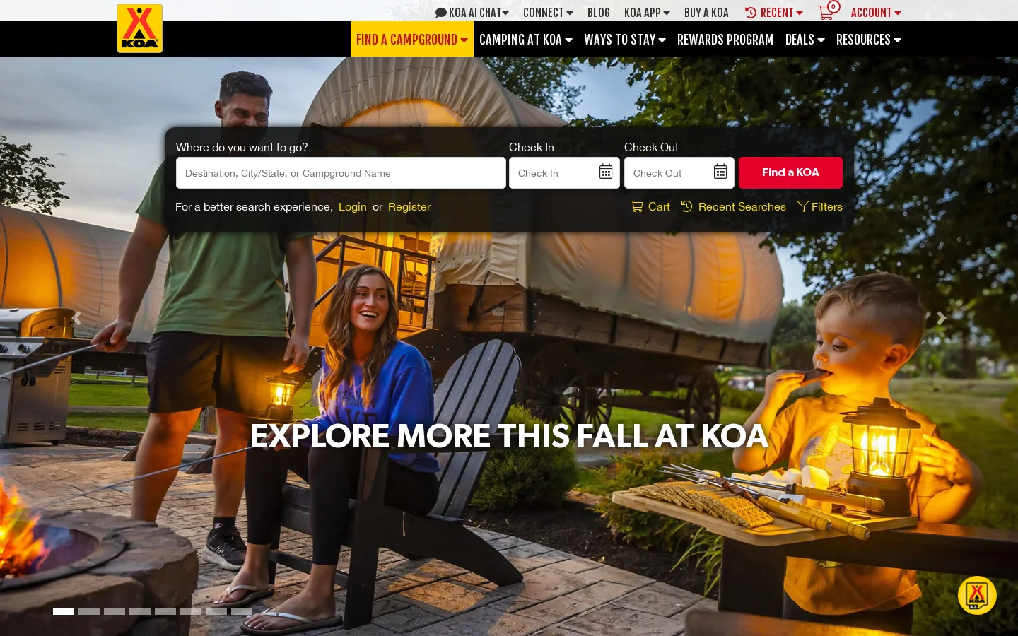 KOA Homepage screenshot