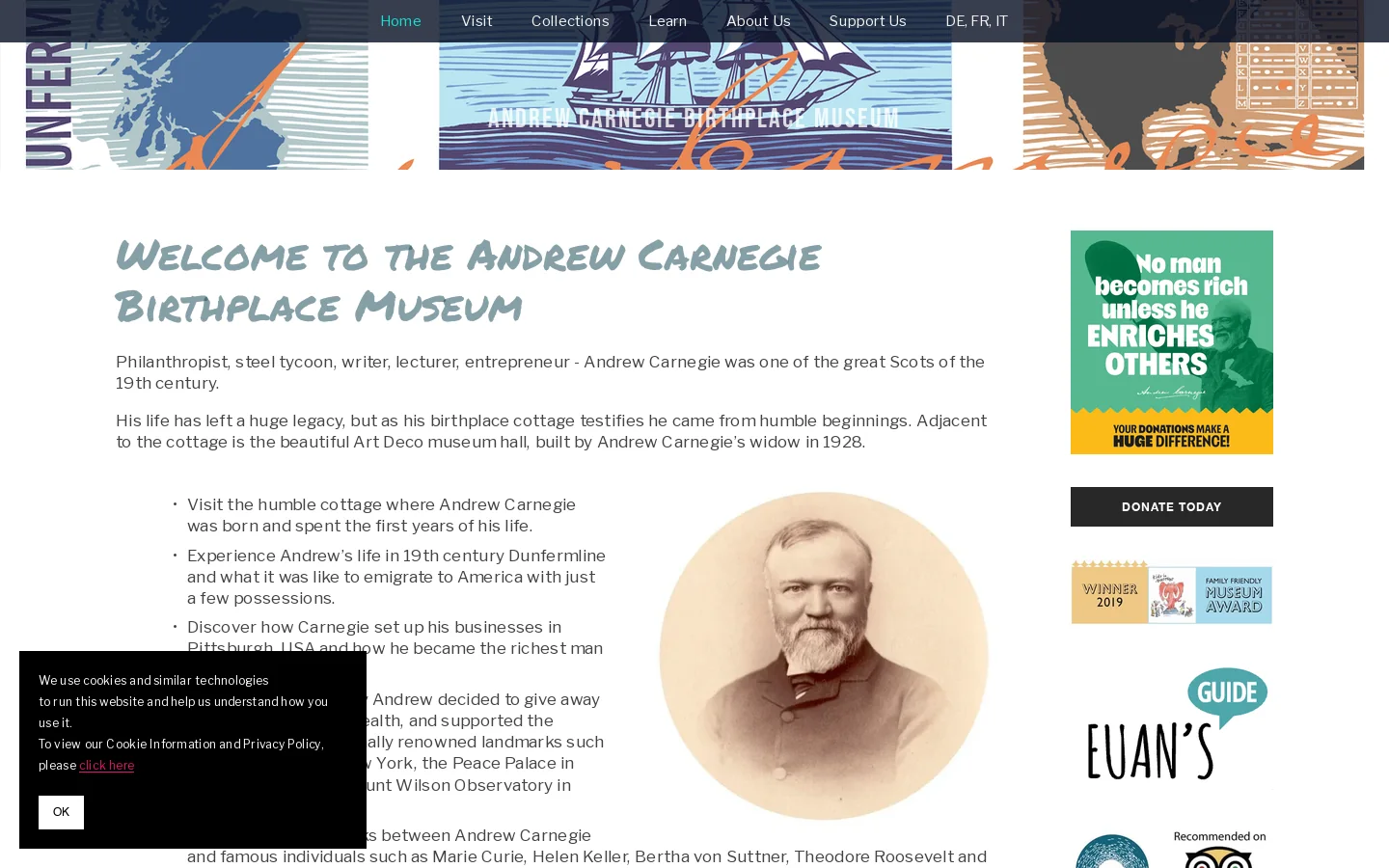 Andrew Carnegie Birthplace Museum Homepage screenshot
