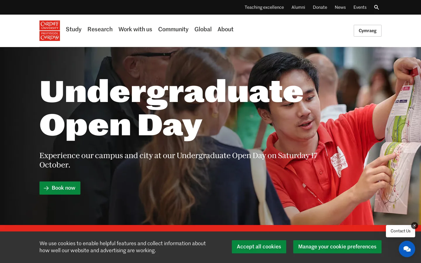 Cardiff University Homepage screenshot