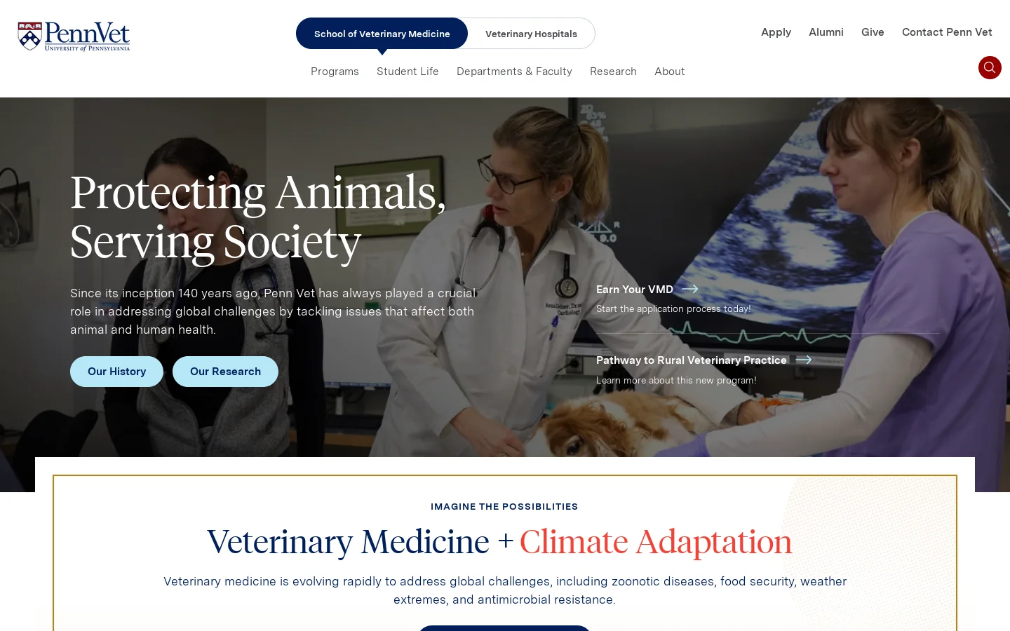 Protecting Animals, Serving Society – University of Pennsylvania, School of Veterinary Medicine Homepage screenshot