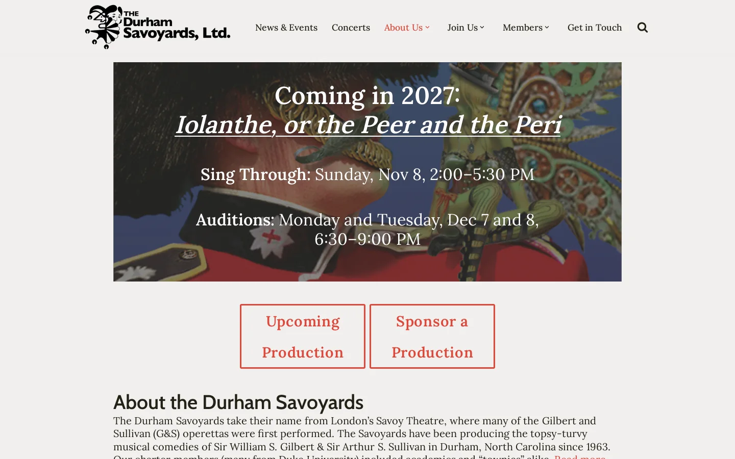 Home - The Durham Savoyards, Ltd. Homepage screenshot
