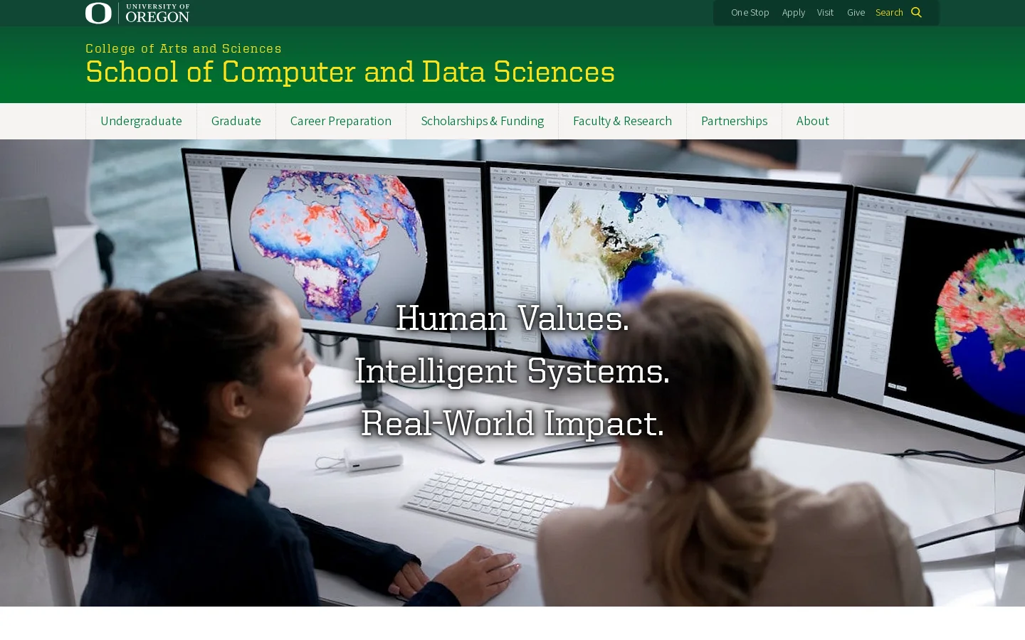 School of Computer and Data Sciences | University of Oregon Homepage screenshot